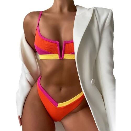 QINJOYER Patchwork Swimsuit V Waist Bikini Women Swimsuit 2 Pieces Bathing Suits 2021 Women Swimwear Swimsuit Brazilian Bikini