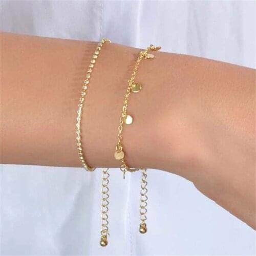 YC-UPGO Vintage Boho FashionGolden Simple Round Sequin Crystal Bracelet For Women 2021 Cute Party Bracelets Jewelry Girls Gift