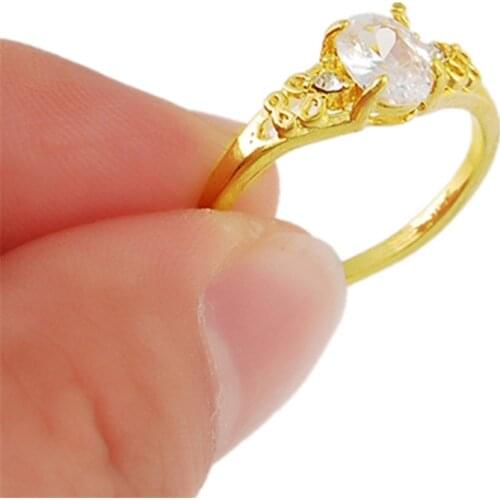 Size 5 6 7 8 9 Yellow Gold Finger Rings Female Ring Bijoux 24K Gold Color Zirconia Wedding Engagement Rings For Women