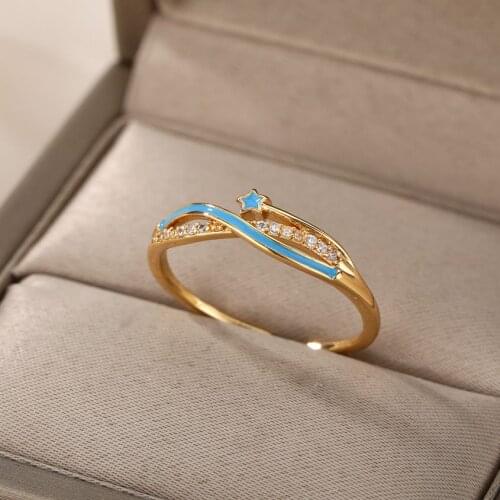 Zircon Star Rings For Women Vintage Stars Lucky Geometric Adjustable Opening Ring Jewelry Gift Boho Bijoux Femme