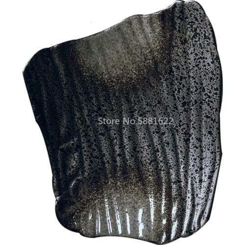 1PCS 10-inch Creative Ceramic Sushi Plate Japanese-style Irregular Flat Plate Black Breakfast Plate Home-cooked Dish Snack Plate