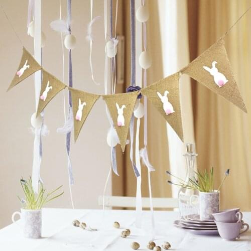 1pc Easter Pennant Burlap Banner Bunny 2 Meters Rabbit Rustic Garland for Celebration Decor Easter Party Photo Props