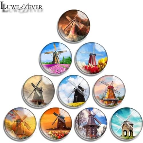 12mm 14mm 16mm 20mm 25mm 30mm 678 Windmill Mix Round Glass Cabochon Jewelry Finding 18mm Snap Button Charm Bracelet