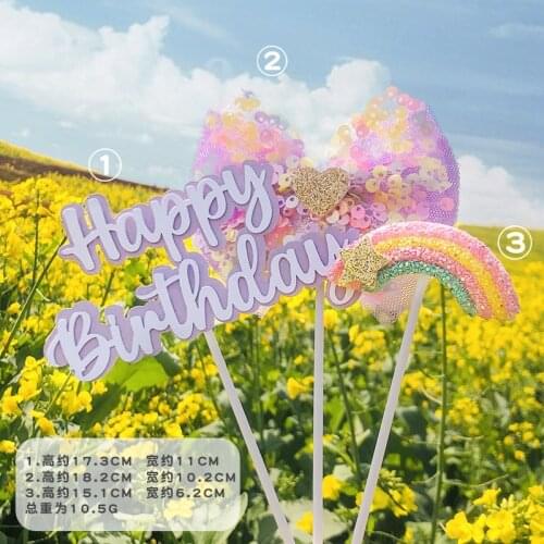 3PCS/SET Rainbow Happy Birthday Cake Topper Girls Bowknot Birthday Party Cake Decor wedding dessert baking cake top decor