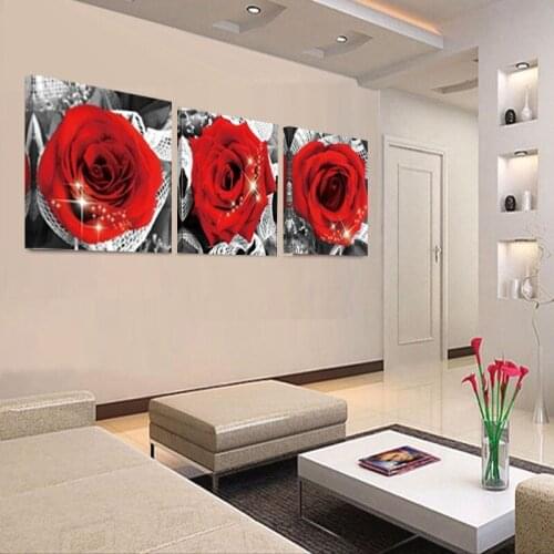 3 Pcs Full Square round Diamond Embroidery Romantic Rose Flowers 5D Diamond Painting Rhinestone DIY Cuadros Room Decor C986