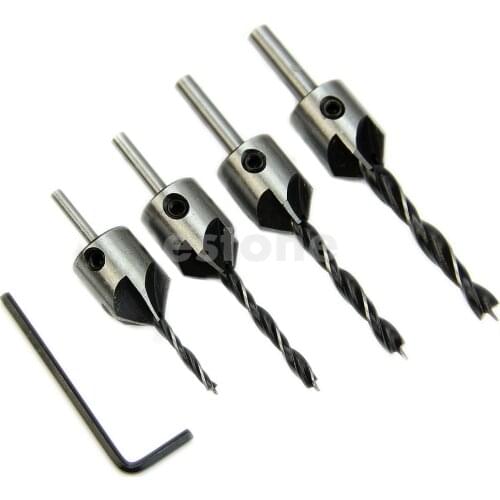4x 3mm-6mm HSS 5 Flute Countersink Drill Bit Set Reamer Woodworking Chamfer Hot