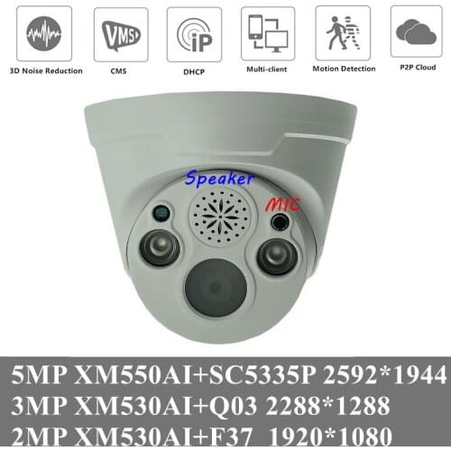 5MP 3MP 2MP WIFI Wireless Speaker Two-Way Audio MIC IP Indoor Dome Camera 2592*1944 H.265 Infrared IRC Motion Detection P2P