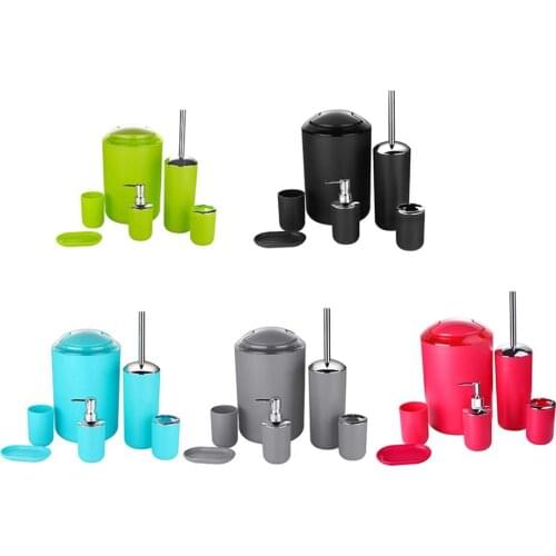 6pcs/set Bathroom Toiletries Practical Plastic Tooth Brushing Holder Mouthwash Cup Soap Box Trash Can Emulsion Bottle