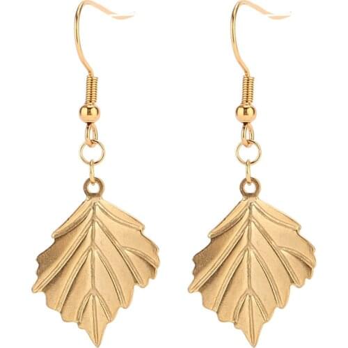 6pcs Stainless Steel Gold Plated Solid Leaf Drop Earrings 45*18mm Handmade Hook Earring For DIY Jewelry Women Findings Gifts