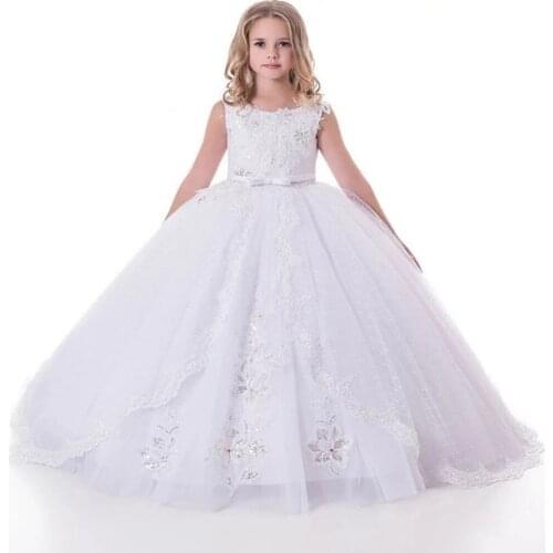 White Flower Girl Dresses for Wedding 2020 Lace Girls Pageant Gown Kids First Communion Princess Dresses