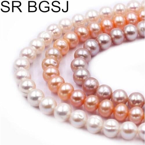 Free Shipping 7-8mm White Pink Purple Nearly Round Natural Freshwater Wholesale Pearl Beads Strand 14"