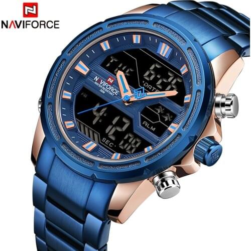 NAVIFORCE Military Sports Watches for Men Luxury Stainless Steel Waterproof Quartz WristWatch Male Business Digital Analog Clock