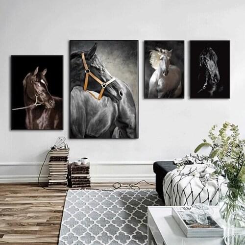 Black and White Animal and Beautiful Running Horse Canvas Painting Lion King Posters and Prints Wall Art Pictures for Home Decor