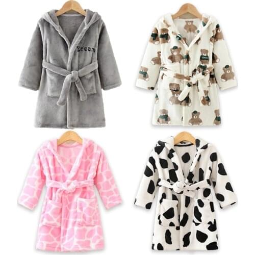 Autumn and winter childrens flannel pajamas bathrobes boys and girls bathrobes childrens cartoon bathrobes baby bathrobes