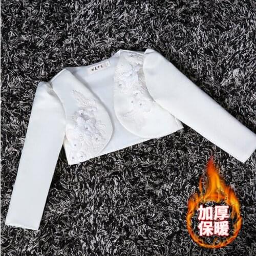 Kids Girls Long Sleeves Bolero Thicken Warm Jacket Shrug Crop Cardigan Dress appliques Flowers for Wedding Birthday Party Wear