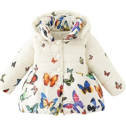 Cute baby girl coat cartoon butterfly cotton hooded overcoat for 6-48M children boys girls animal Winter thick jacket