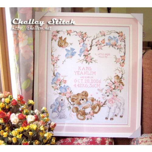 A Little Bird Told Me Cross Stitch Birth Certification Cotton Fabric Needlework Embroidery Crafts Counted Cross-Stitching Kit