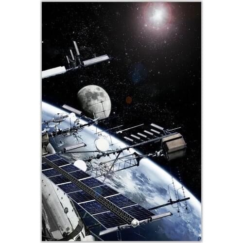 HT011 Spectacular Universe Earth And Moon Space Station Astronaut Silk Fabric Poster Art Decor Indoor Painting Gift