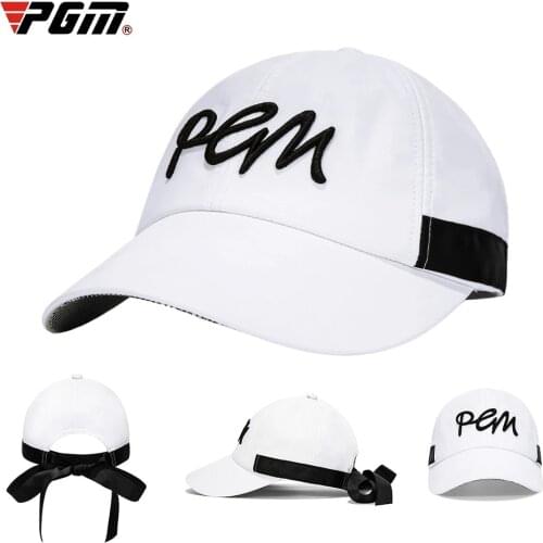PGM Women White Golf Cap Summer Sunscreen Hat Ladies Bowknot Sun Visor Girls Uv Protection Golf Baseball Cap Sun Breathable