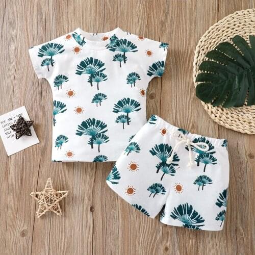 Pudcoco Newborn Baby Boy Clothes 2Pcs Summer Suit Short Sleeve Sun Leaf Print T-Shirt + Shorts Set 0-24M