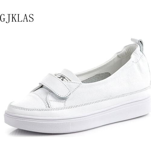 Sport Femme Platform Slip on Shoe for Ladies Genuine Leather Sneakers Women Casuales Black White Vulcanize Shoes Wedge Sneakers