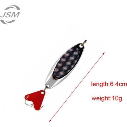 JSM 2 pcs/bag 10g Spoon metal Fishing Lure hard Silver jig lure fly spoon bait fishing lures with treble fishing hook