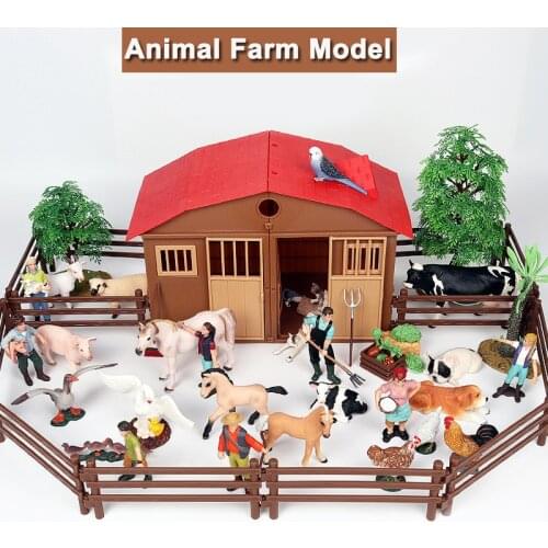 Simulation Stable Farm Animals Models Suit Cute Rancher Cow Chicken Duck Pig Horse Model Toy Figures Kids Toys for Children