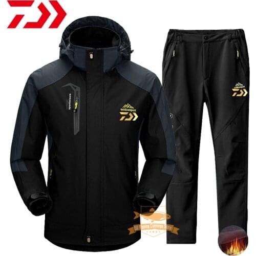 2021 Daiwa Men Fishing Jacket Autumn Winter Waterproof Windproof Warm Jacket Fleece Pants Outdoor Cycling Hiking Fishing Suits