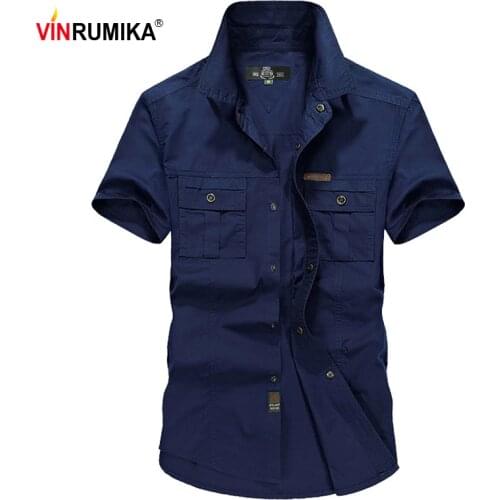 VINRUMIKA Big Size M-5XL 2020 Summer mens military casual brand army green shirt man 100% pure cotton khaki short sleeve shirts