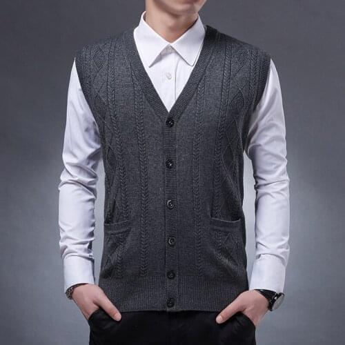 Men Knitted cashmere Vest Autumn winter Men wool cardigan Knit Sweater sleeveless Men fashion Wool sweaters vests