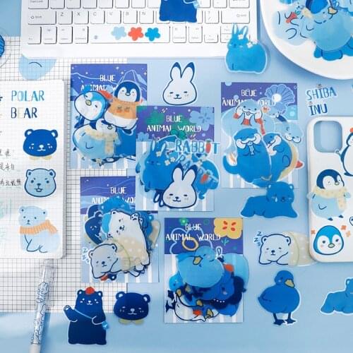 20Pcs/lot Arctic Blue Animal Series PVC Sticker Decoration Diary Scrapbooking Label Kawaii Penguin dog Korean Stationaries Stick