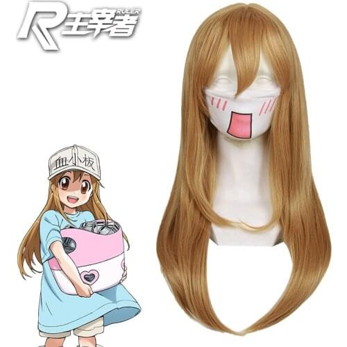 New Hataraku Saibou Kesshoban Platelet Cells At Work! Cosplay Brown wig Hair + CAP Cosplay Gifts