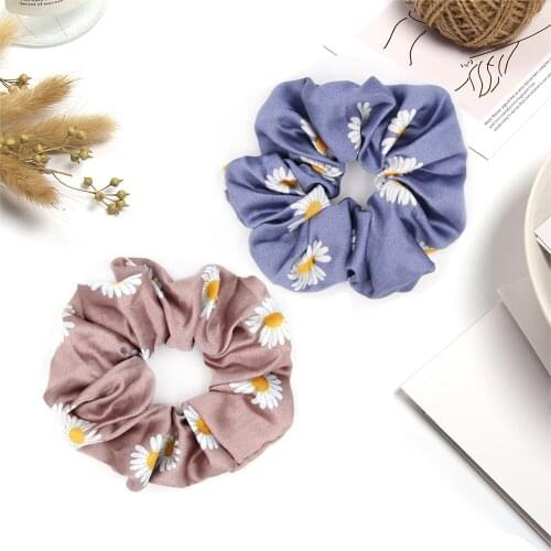 2 pc/lot Solid Satin Hair ring Daisy Print Headwear For Woman Girls Elastic HairBands Ponytail Holder Sweet Hair Accessories
