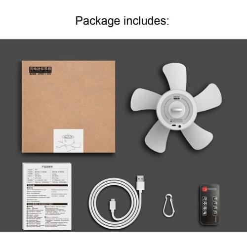 MOLF 8000mAh USB Rechargeable Remote Control Timing 4 Gears Ceiling Fan Cooling Hanging Fan for Tent Bed Camping Outdoor Home