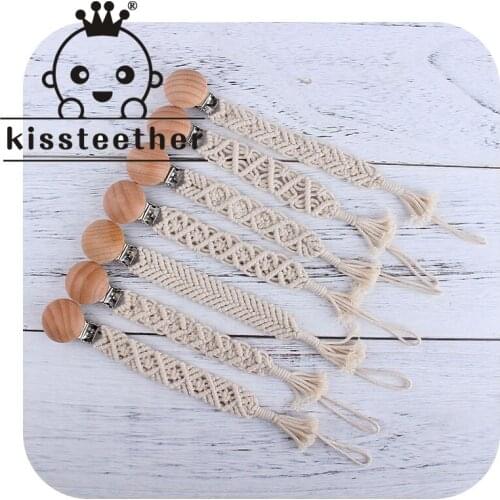 Kissteether Crochet Pacifier Clip Chain Woven Cotton Rope BPA-Free DIY Dummy Nipple Holder Soother Baby Teething Chewable Toys