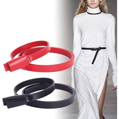 Knot Cowskin Belts Black Thin Real Leather Cummerbunds Woman Fashion Genuine Leather Waistbands Lady Dress Skirt Waist Seal Gift