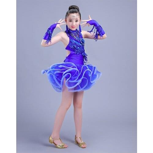 Sexy Child Latin Dance Costume for Stage Competition Tassels Girl Modern Ballroom Dance Dress Professional Tango Waltz Dancewear