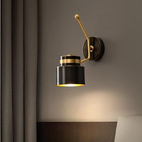Modern Vintage Bedroom Bedside Wall Light Black Gold Copper Sconce for Home Living Room Staircase Hallway Indoor Aisle Wall Lamp