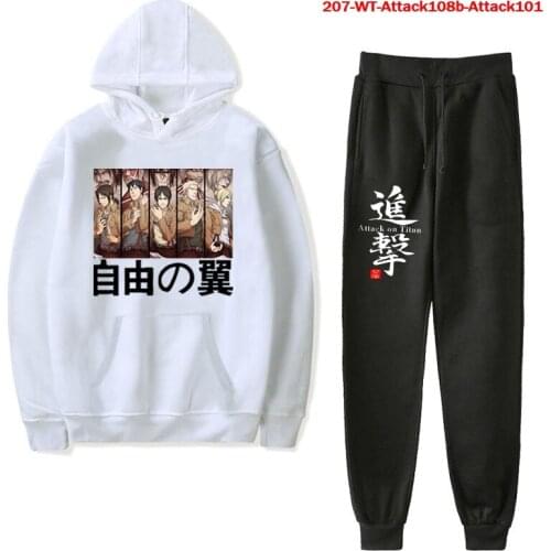 Anime Attack On Titan Hoodies Suit Set Men Women Sweatshirts Harajuku Sweatshirt All-match Couple Outfit Autumn Streetwear Tops