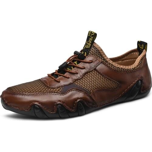 Summer Breathable Mesh Mixed Leather Casual Shoes Men Loafers Octopus Shoes Soft Driving Shoes Men Flats Walking Men Footwear