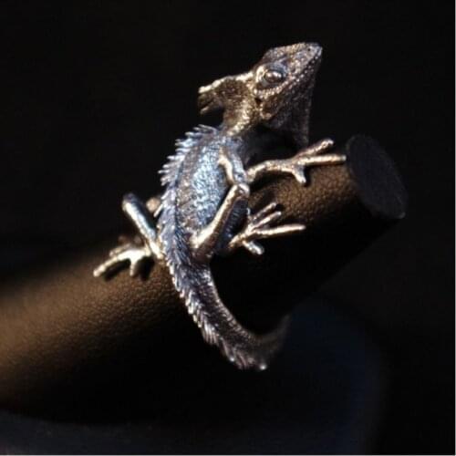 Vintage Adjustable Lizard Rings Cabrite Gecko Chameleon Anole Rings Women Men Jewelry Silver Plated Animal Ring Wedding Gifts