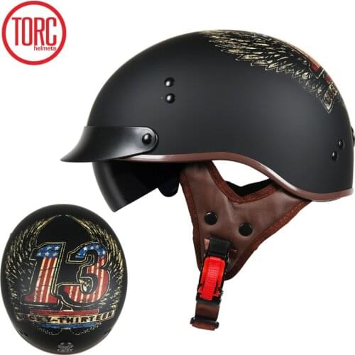 TORC T55 vintage motorcycle helmet retro scooter half helmet with Built-in lens visor casco moto helm moto capacete para DOT