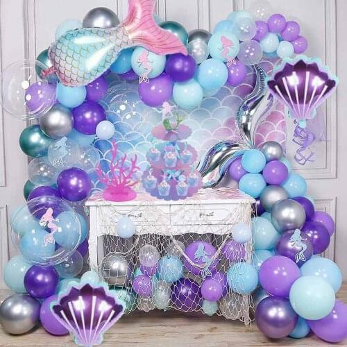 Mermaid party balloon Little mermaid tail shell baloon chain arches number balloon girls birthday party deco ocean baby shower