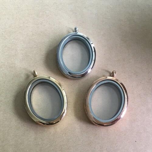 Top Quality Oval Floating Glass Living Memory Locket Stainless Steel Magnetic Closure Locket Pendant DIY