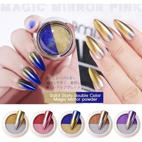 0.8g Nail Mirror Glitter Powder Metallic 2-Color Nail Art UV Gel Polishing Chrome Flakes Pigment Dust DIY Nails Decorations