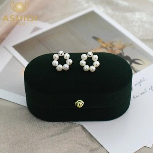 ASHIQI Natural Freshwater Pearl Korea Earrings 925 Sterling Silver Simple Jewelry Fashion New Small Gift for Girls