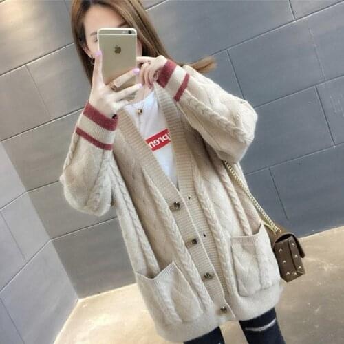 2020 New Fashion Spring Autumn Women Single Breasted Loose Korean Style Knitted Cardigans Long Sleeve Students Sweater Tops Y184