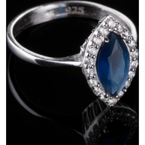 Women Blue Zircon Gemstone Silver Ring Unique Design Ring Wedding Engagement Promise Gifts Women For Gifts
