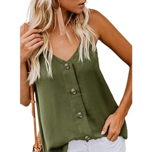 2019 Sexy Women Solid V-neck Vests Sleeveless Button Shirt Blouse Casual Tank Tops Top Camisole feminino рубашка женская *S