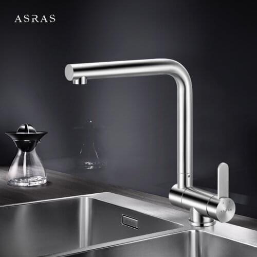 Asras-3058 304 stainless steel faucet Hot and cold mixer kitchen tap single handle foldable
